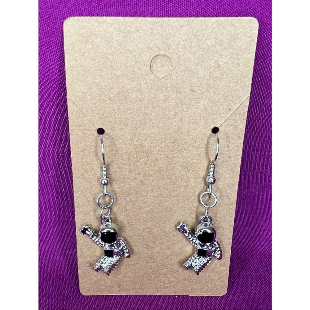 Handmade Dangly Silver Spaceman Earrings